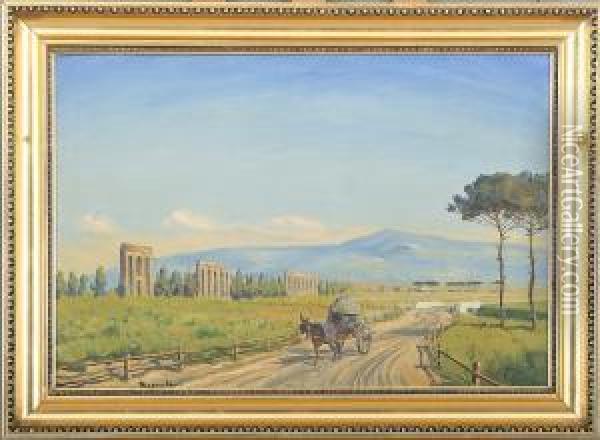 Scenery With Aqueduct And Road Oil Painting - Mogens Ege