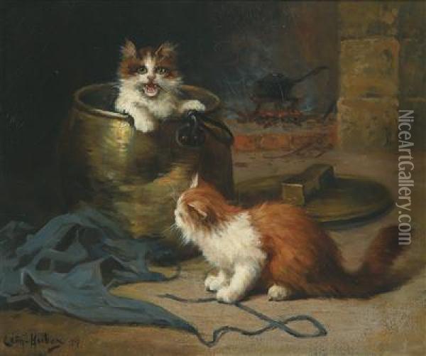 Cats Playing Oil Painting - Leon Charles Huber