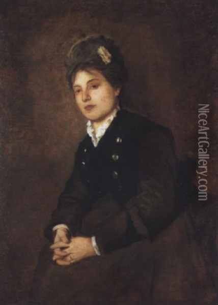 Giovane Donna In Abito Marrone Oil Painting - Giacomo Favretto