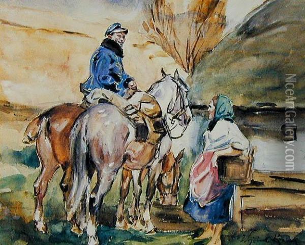 Zaloty Oil Painting - Wojciech Von Kossak