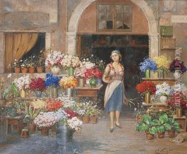 La Marchande De Fleurs Oil Painting - Cesare C. Vianello