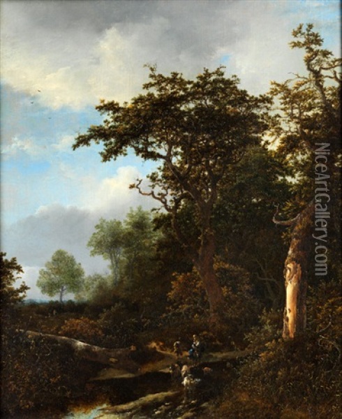 Waldlandschaft Mit Hirten Und Herde Oil Painting - Jacob Van Ruisdael