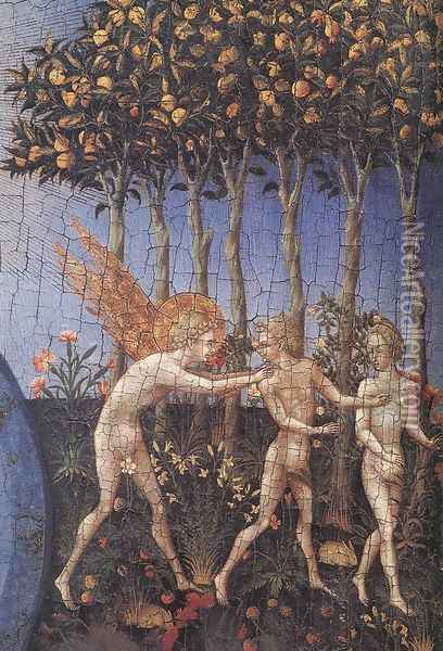 The Creation and the Expulsion from the Paradise (detail) c. 1445 Oil Painting - Giovanni di Paolo
