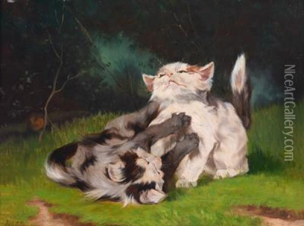 Spielende Katzchen Oil Painting - Julius Adam