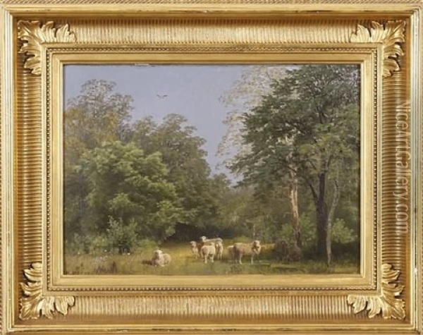 Landscape With Sheep Grazing Oil Painting - Hermann Herzog