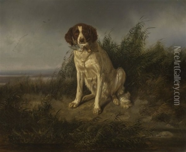 Jagdhund Mit Totem Vogel In Der Schnauze Oil Painting - Ludwig August Burckhardt