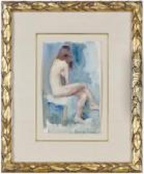 Seated Nude; And A Companion Seated Nude Oil Painting - George Luks