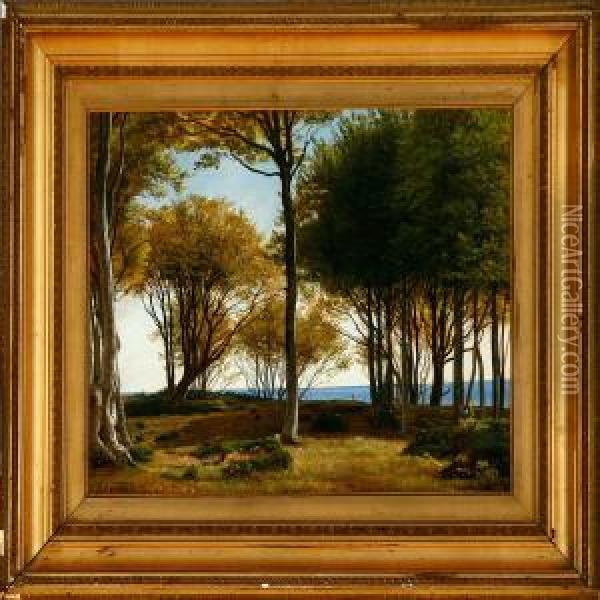 A Summer Day With A Glade And And A View To The Sea Oil Painting - Carl Frederick Aagaard