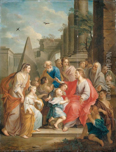 Christ Blessing The Little Children Oil Painting - Jacob Andries Beschey