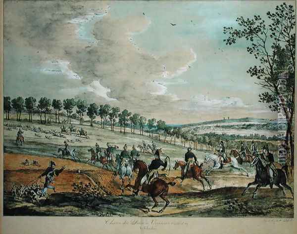 Hunting Deer at Verrieres, 29th April 1819 Oil Painting - Carle Vernet