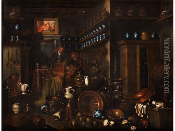 Junger Mann Beim Besuch Einer Apotheke Oil Painting - Giovanni Domenico Valentino