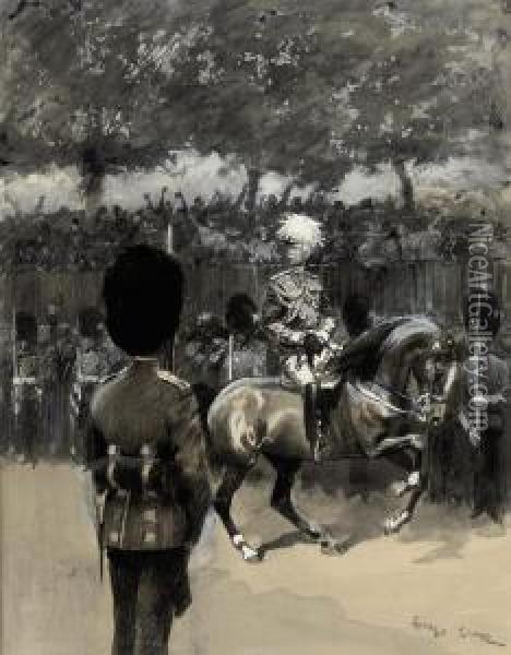 Field Marshal On A Triumphal Marchthrough London To Celebrate The Armistice Oil Painting - Georges Bertin, Dit Scott De Plagnolles