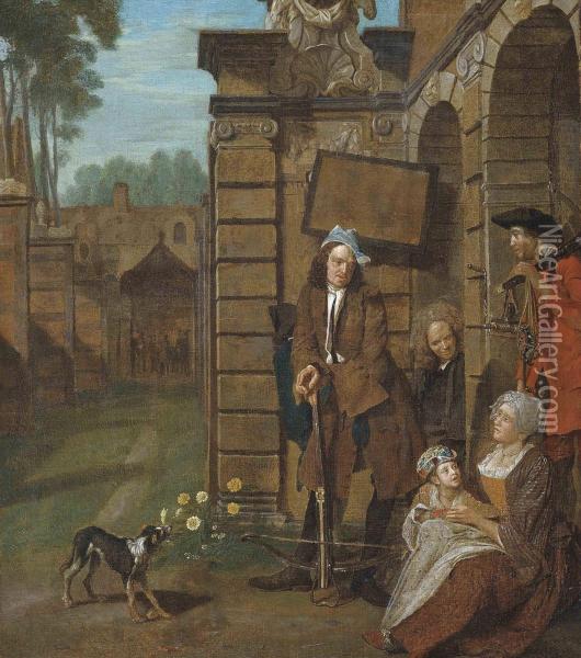 Figures At Rest By A Classical Building Oil Painting - Jan Jozef, the Younger Horemans