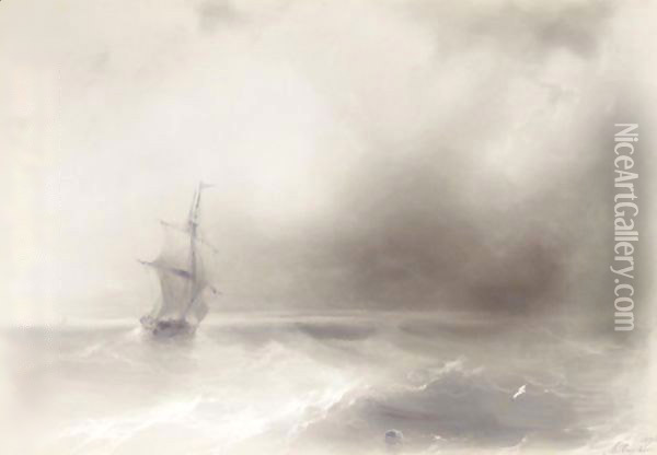 Ship On High Seas Oil Painting - Ivan Konstantinovich Aivazovsky