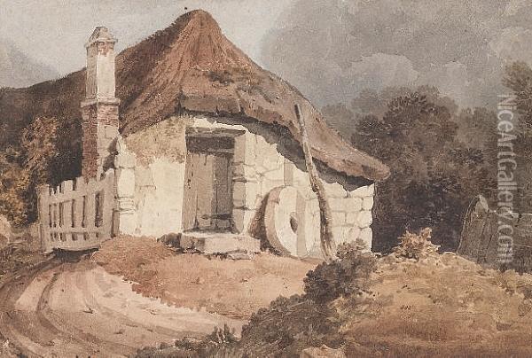 A Thatched Cottage Together With Two Other Cottage Scenes Oil Painting - David I Cox