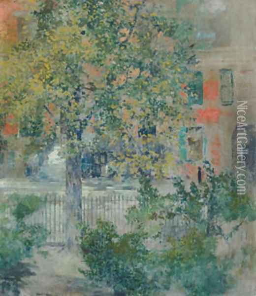 View from the Artist's Window Grove Street ca 1900 Oil Painting - Robert Frederick Blum