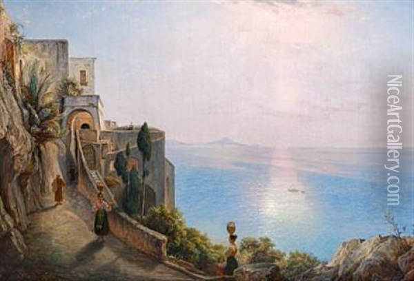 View Of The Bay Of Naples Oil Painting - Christian Frederik Ferdinand Thoming