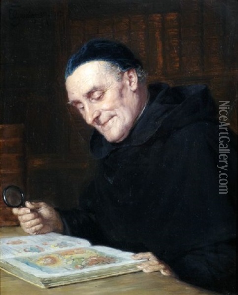 Lesender Monch Oil Painting - Eduard von Gruetzner