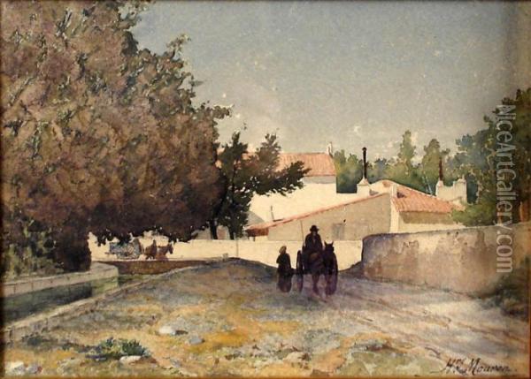 Village En Provence Oil Painting - Henri Laurent Mouren