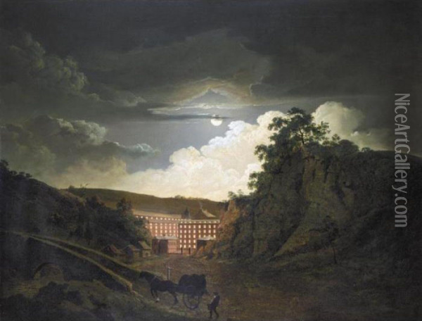 Arkwright's Cotton Mills By Night Oil Painting - Josepf Wright Of Derby