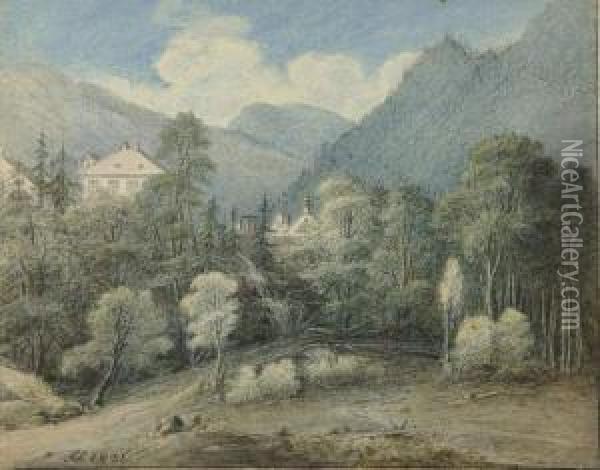 Bayerische Gebirgslandschaft. 1831 Oil Painting - Franziska Schopfer