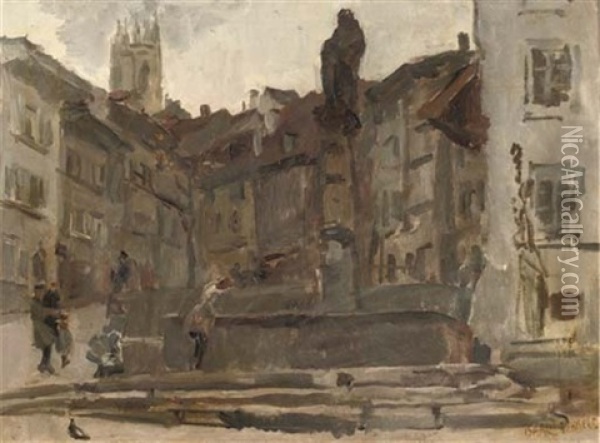 The Fontain St. Anne In Fribourg, Switzerland Oil Painting - Isaac Israels