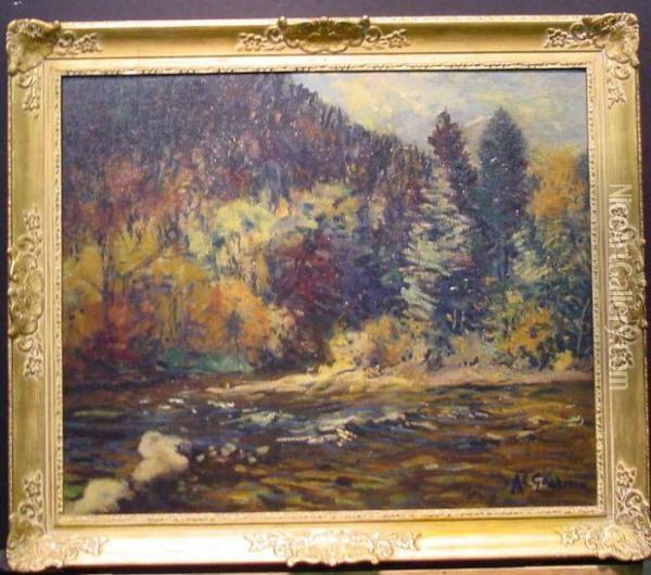 Stream In Autumn Oil Painting - Arthur C. Goodwin