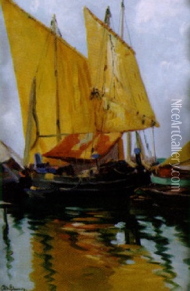 Fischerboote Vor Anker Oil Painting - Adolf Schwarz