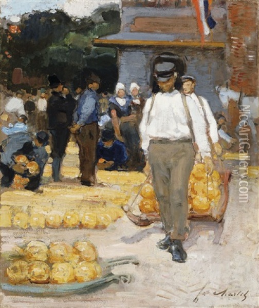 Cheese Market, Holland Oil Painting - Frantz Charlet
