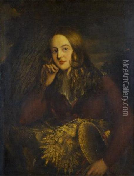 Portrait Of A Girl, Half Length, With Sheaves Oil Painting - Joseph Patrick Haverty