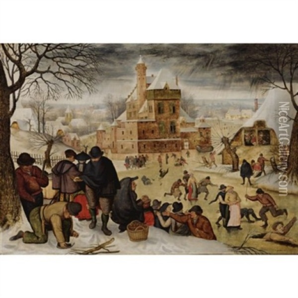 Winter Landscape With Skaters Oil Painting - Pieter Brueghel the Younger