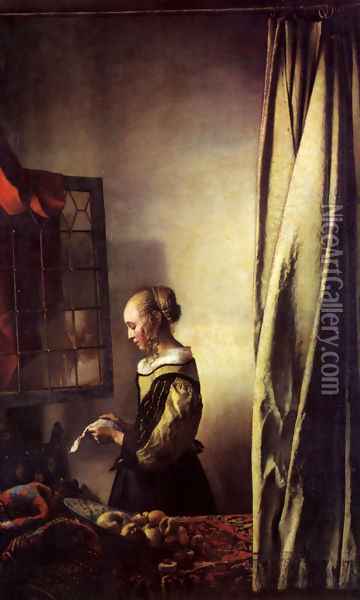 Girl Reading a Letter at an Open Window Oil Painting - Jan Vermeer Van Delft