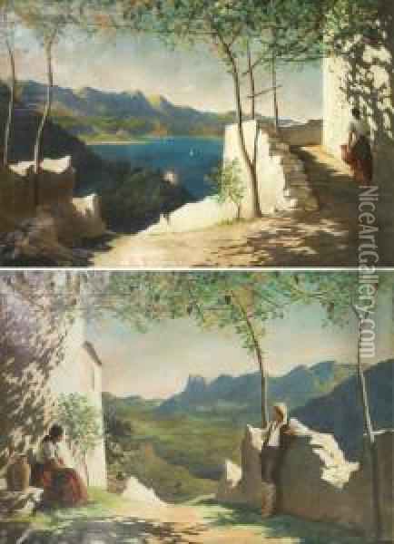 Marina Di Capri Con Figure Di Contadini Oil Painting - Jean Benner