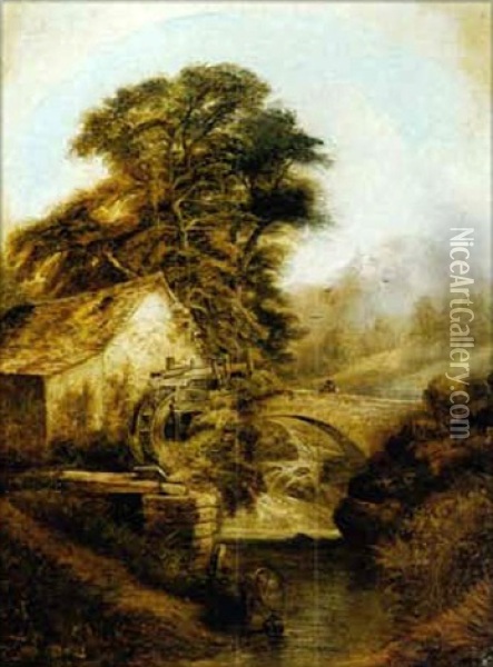 Gathering Water By A Mill Oil Painting - David Cox the Elder