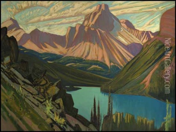Lake O'hara And Cathedral Mountain, Rockies Oil Painting - James Edward Hervey MacDonald