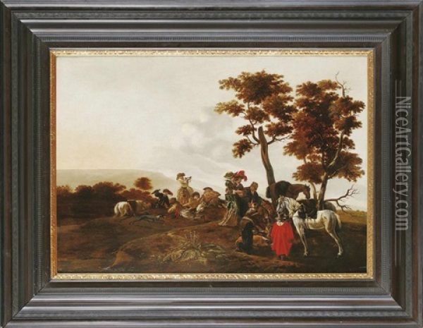 Eine Jagdgesellschaft Oil Painting - Pieter Cornelius Verbeeck
