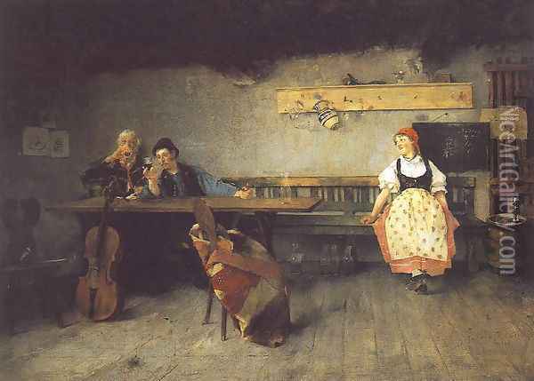 In the Tavern 1887 Oil Painting - Simon Hollosy