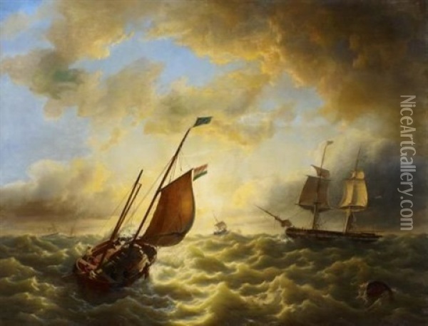Segler In Sturmischer See Vor Der Hollandischen Kuste Oil Painting - Petrus Jan (Johannes) Schotel