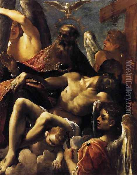 The Trinity with the Dead Christ c. 1590 Oil Painting - Lodovico Carracci
