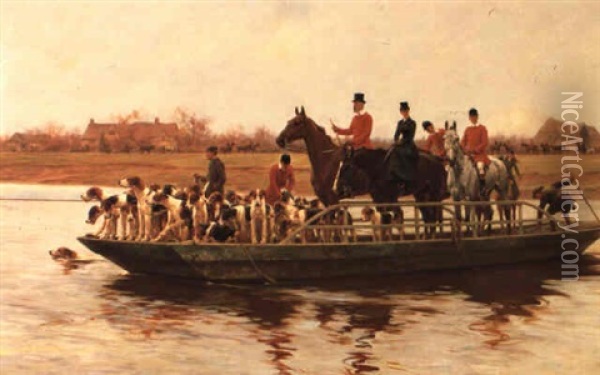 A Hunting Party On A Barge Oil Painting - Thomas Blinks