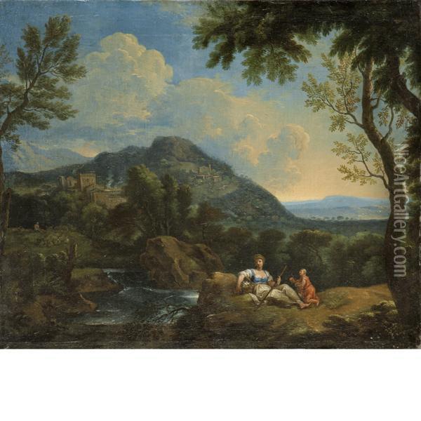 Paesaggio Con Una Contadinella Oil Painting - Jan Frans Van Bloemen (Orizzonte)