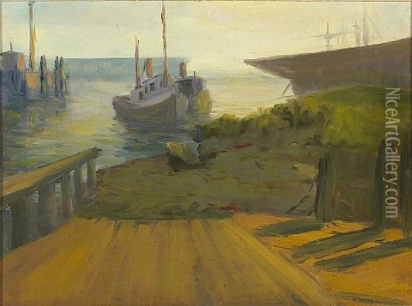 A View Of A Harbor Oil Painting - Selden Connor Gile