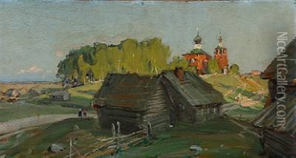 Russian Countryside On A Sunday Morning. Church-goers On Their Way To The Church Oil Painting - Michail Vasilievitch Boskin