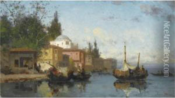 On The Shores Of The Bosphorus Oil Painting - Fabius Germain Brest