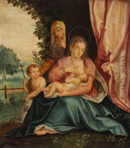 Maria Mit Kind, Johannesknaben Und Elisabeth Oil Painting - Hans Rottenhammer the Elder