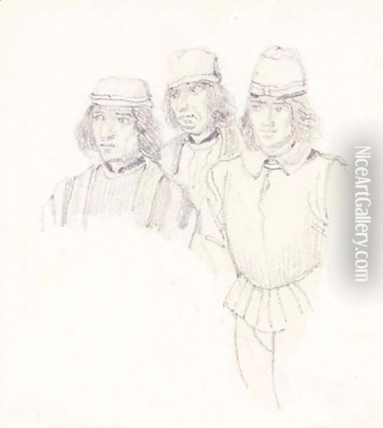 Study Of Three Man In Renaissance Dress Oil Painting - Richard Parkes Bonington