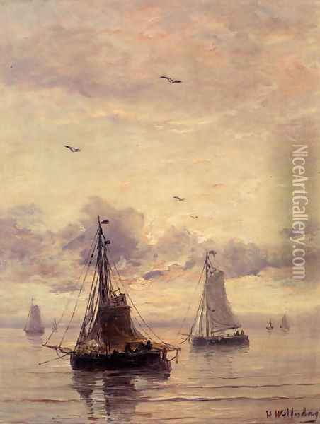 Evening Anchorage Oil Painting - Hendrik Willem Mesdag