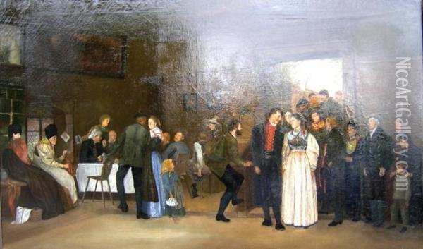 Munchener Hochzeitsgesellschaft Oil Painting - Eduard Kurzbauer