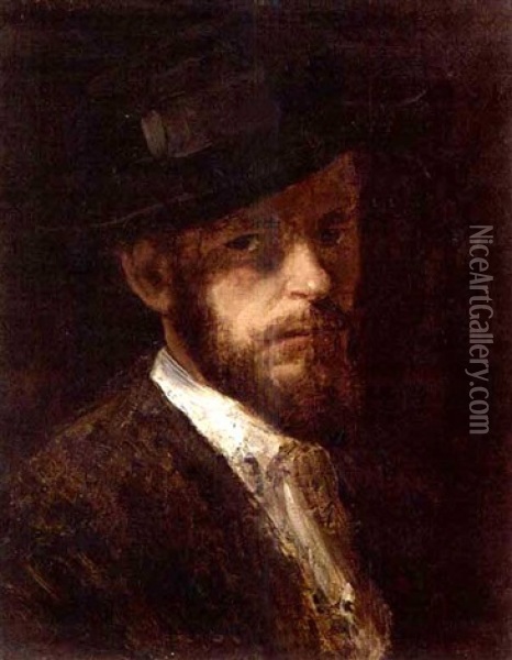 A Self Portrait Oil Painting - Wilhelm Maria Hubertus Leibl