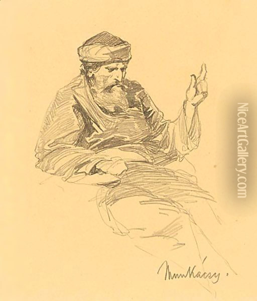 Study Of An Arab Man Oil Painting - Mihaly Munkacsy